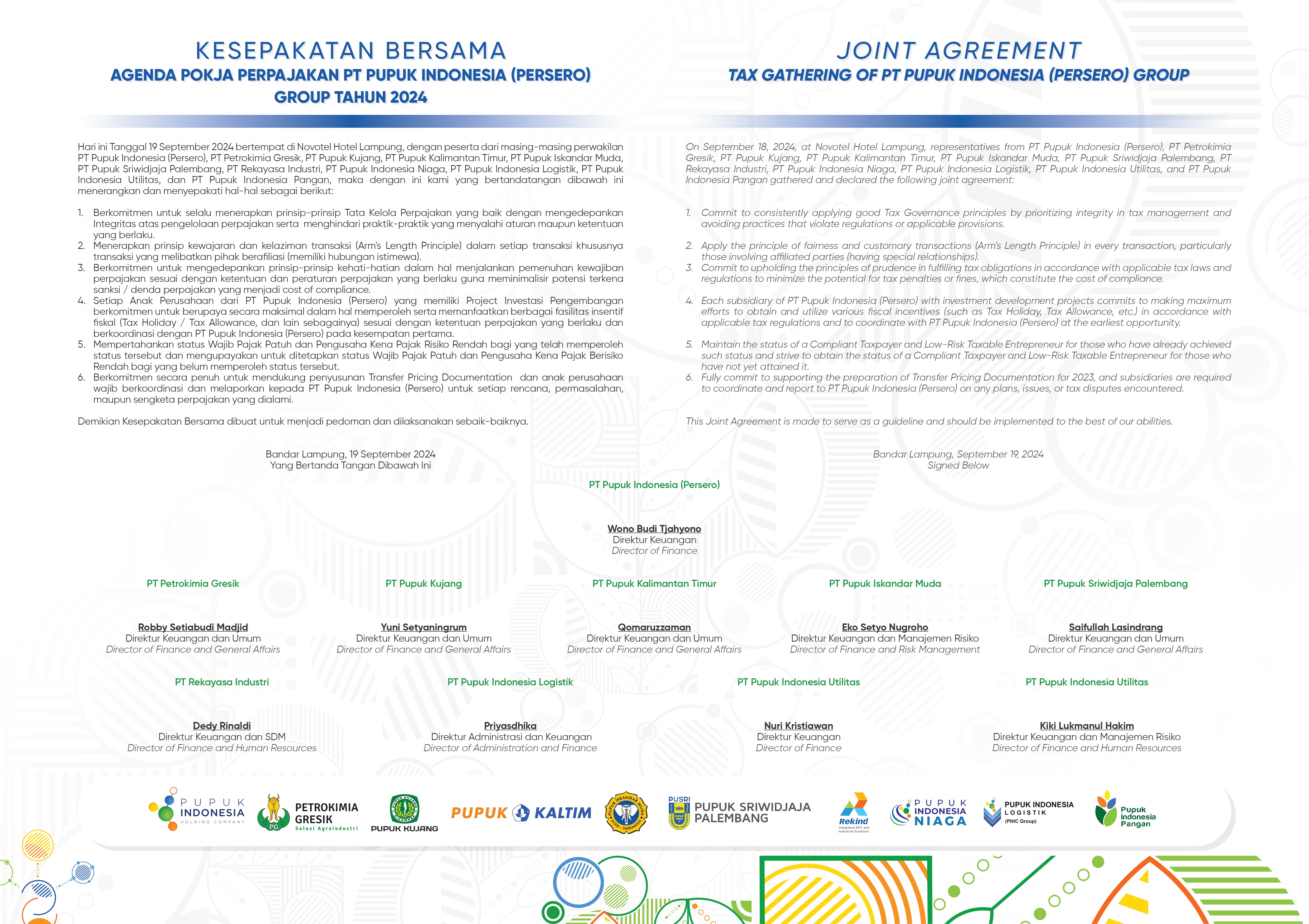 Piagam Kesepakatan Bersama Agenda Pokja Perpajakan PI 2024